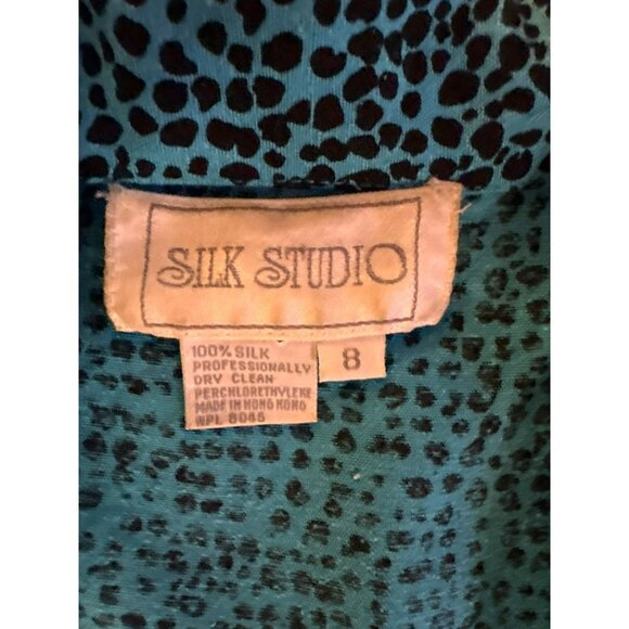 Vintage Silk Studio 100% Silk Button-Down Short Sleeve Dress Size 8 Teal & Black - Picture 3 of 5
